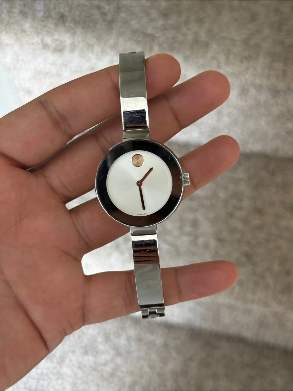 MOVADO Bold Silver Dial Stainless Steel Ladies Watch bangle